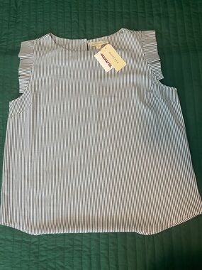 Monteau Striped Ruffle Sleeve Camisole - White & Navy Women’s XL